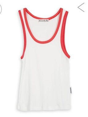 The Laundry Room White Ribbed Tank with Red Trim